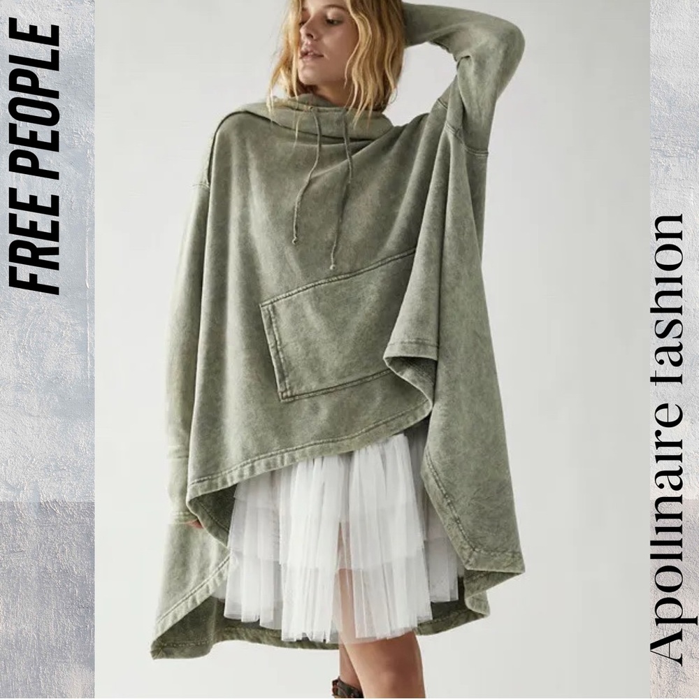 FREE PEOPLE EXTREME WASHED HOODIE IN ARMY NEW MEDIUM TUNIC HIGH LOW DRESS - Picture 4 of 12